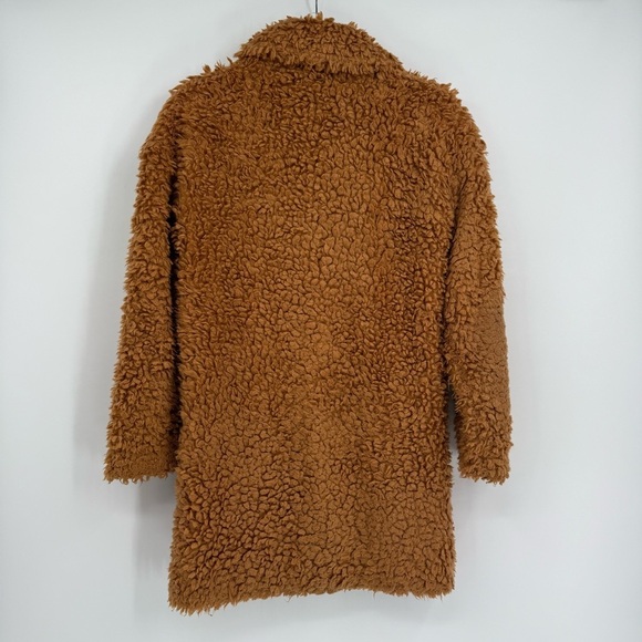 J Crew Size XXS Brown Textured Fuzzy Faux Fur Teddy Coat Collared Snap/zip front - Picture 5 of 9